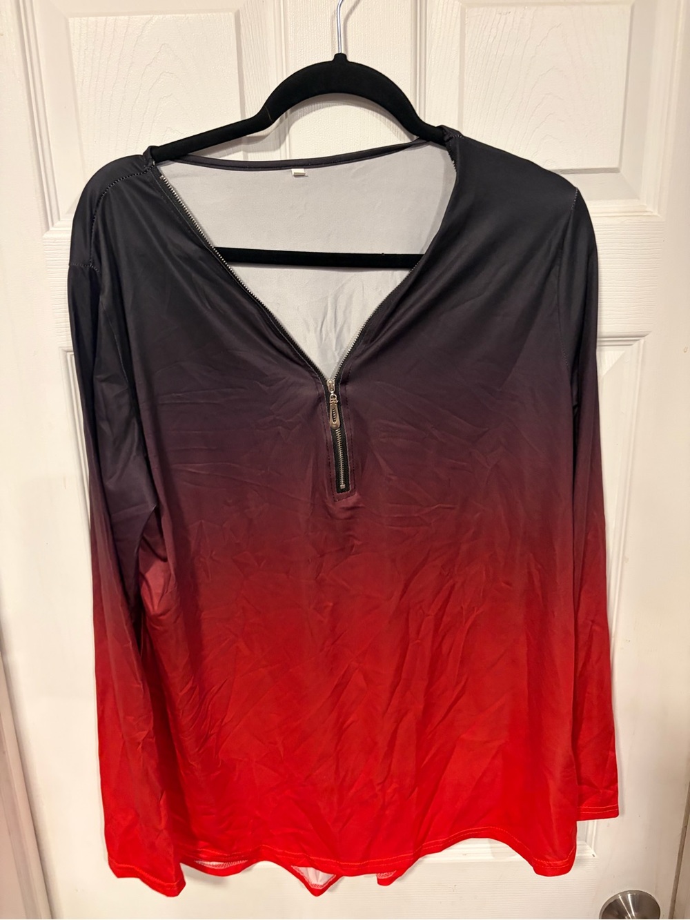 Women's Ombre Zip-Front Long Sleeve Tee - Red & Black